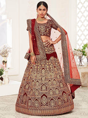 Red Heavy Embroidered Velvet Bridal Lehenga Choli