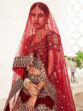 Red Heavy Embroidered Velvet Bridal Lehenga Choli