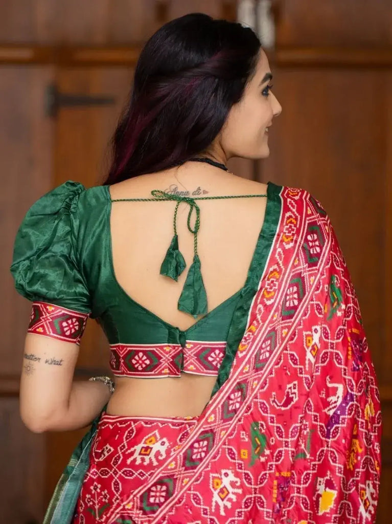 Opulent Red Patola Printed Pure Gaji Silk Saree With Blouse