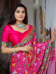 Elegant Dark Pink Patola Printed Pure Gaji Silk Saree With Blouse
