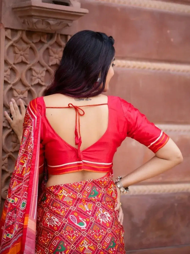 Fabulous Red Patola Printed Pure Gaji Silk Festive Wear Saree