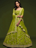 Glamorous Green Embroidered Silk Designer Plus Size Lehenga Choli