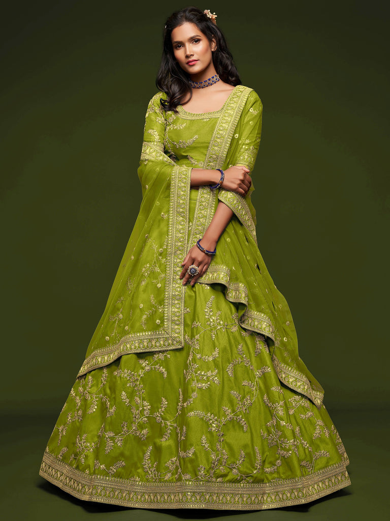 Glamorous Green Embroidered Silk Designer Plus Size Lehenga Choli
