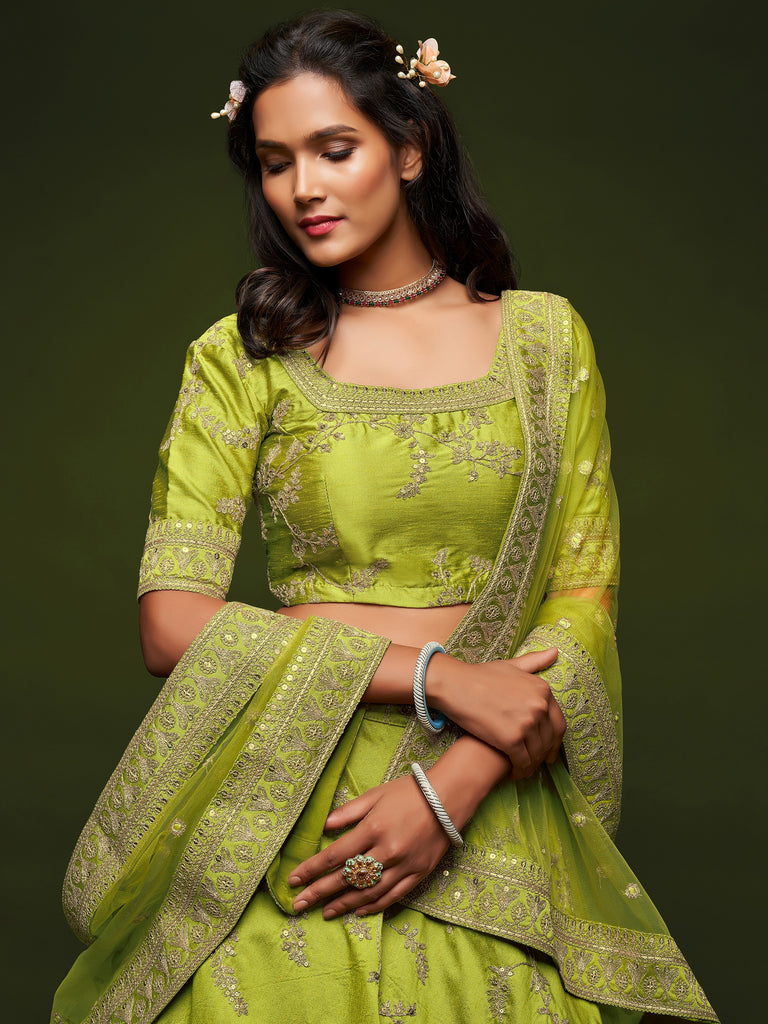 Glamorous Green Embroidered Silk Designer Plus Size Lehenga Choli
