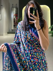 Astonishing Blue Digital Print Gajji Silk Marriage Wear Saree With Blouse