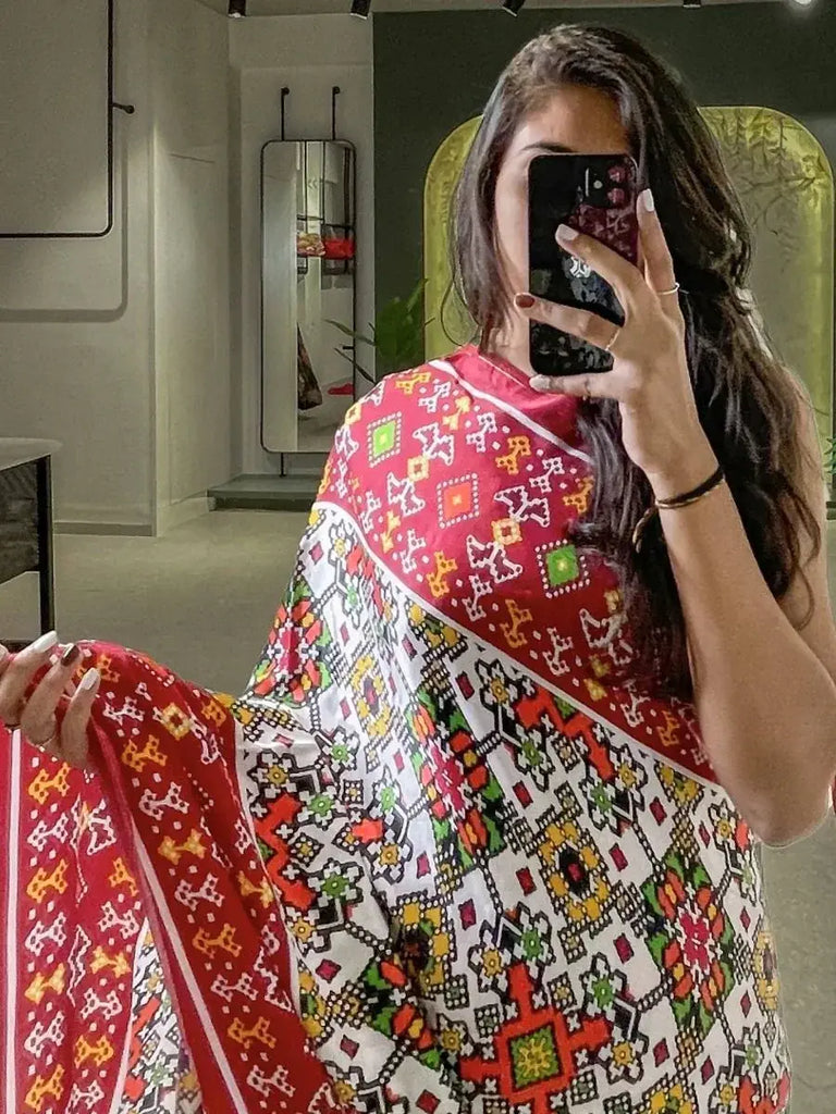 Wondrous White Patola Print Gajji Silk Marriage Wear Saree With Blouse