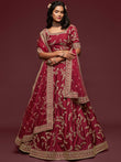 Gorgeous Maroon Embroidered Silk Wedding Wear Plus Size Lehenga Choli