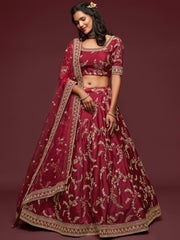 Gorgeous Maroon Embroidered Silk Wedding Wear Plus Size Lehenga Choli