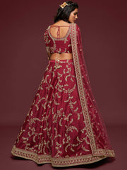 Gorgeous Maroon Embroidered Silk Wedding Wear Plus Size Lehenga Choli