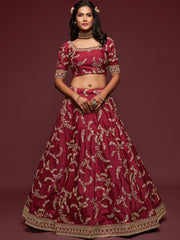 Gorgeous Maroon Embroidered Silk Wedding Wear Plus Size Lehenga Choli