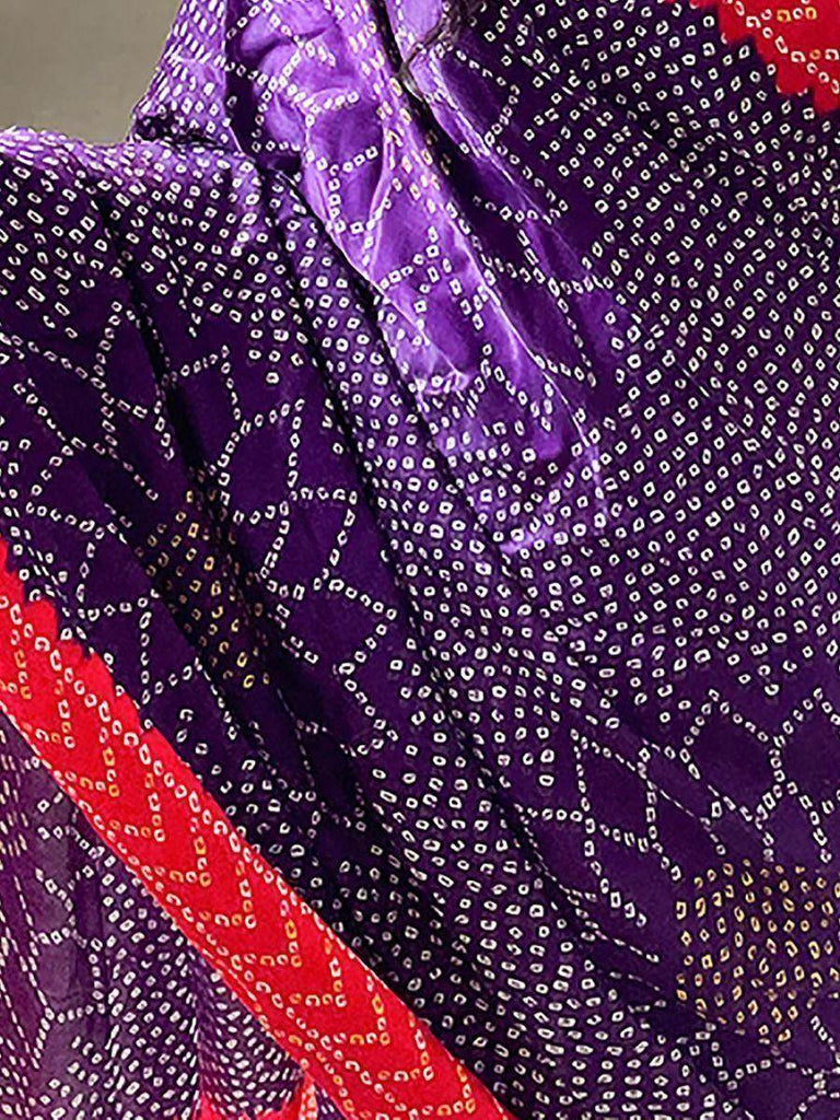 Charming Purple Bandhani Print Gajji Silk Festival Saree With Blouse