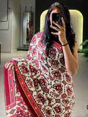 Adorable White Patola Print Gajji Silk Marriage Wear Saree With Blouse