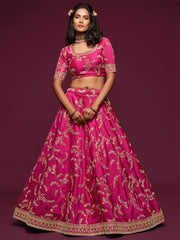 Sparkling Pink Embroidered Silk Wedding Wear Plus Size Lehenga Choli