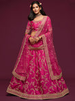 Fantastic Pink Embroidered Silk Wedding Wear Plus Size Lehenga Choli