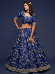 Glowing Blue Embroidered Silk Engagement Wear Plus Size Lehenga Choli