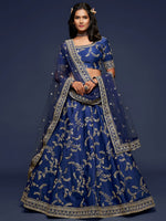 Blue Thread Embroidery Art Silk Wedding Wear Lehenga Choli