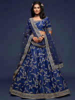 Glowing Blue Embroidered Silk Engagement Wear Plus Size Lehenga Choli