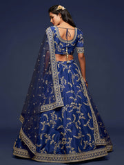 Glowing Blue Embroidered Silk Engagement Wear Plus Size Lehenga Choli