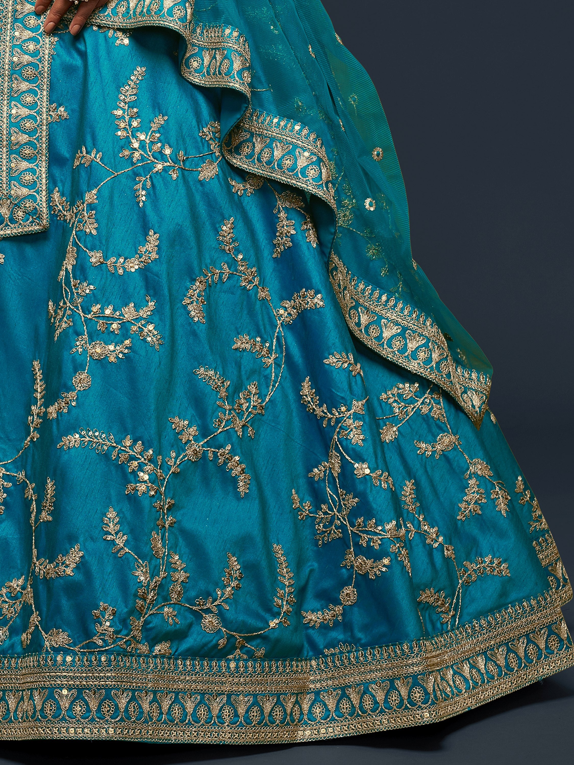 Fantastic Blue Embroidered Silk Function Wear Plus Size Lehenga Choli
