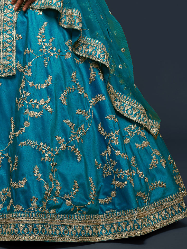 Fantastic Blue Embroidered Silk Function Wear Plus Size Lehenga Choli
