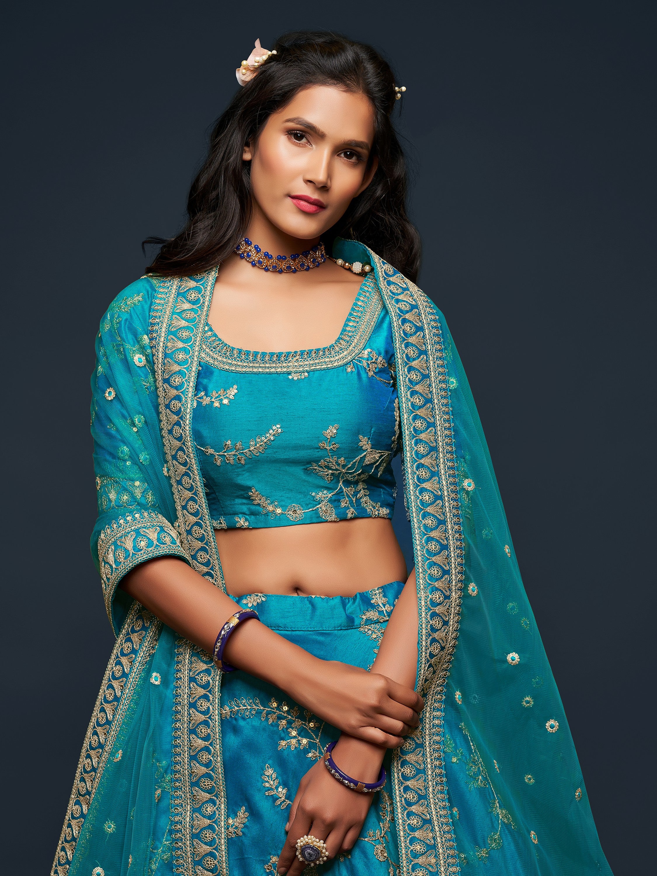 Fantastic Blue Embroidered Silk Function Wear Plus Size Lehenga Choli
