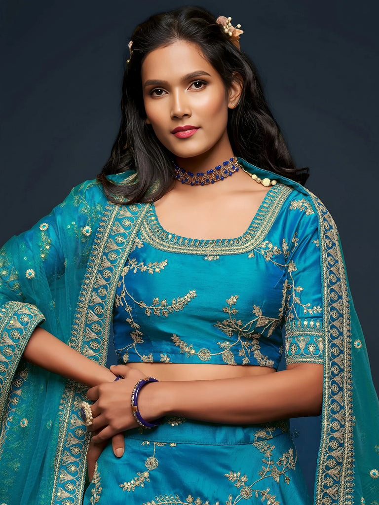 Fantastic Blue Embroidered Silk Function Wear Plus Size Lehenga Choli