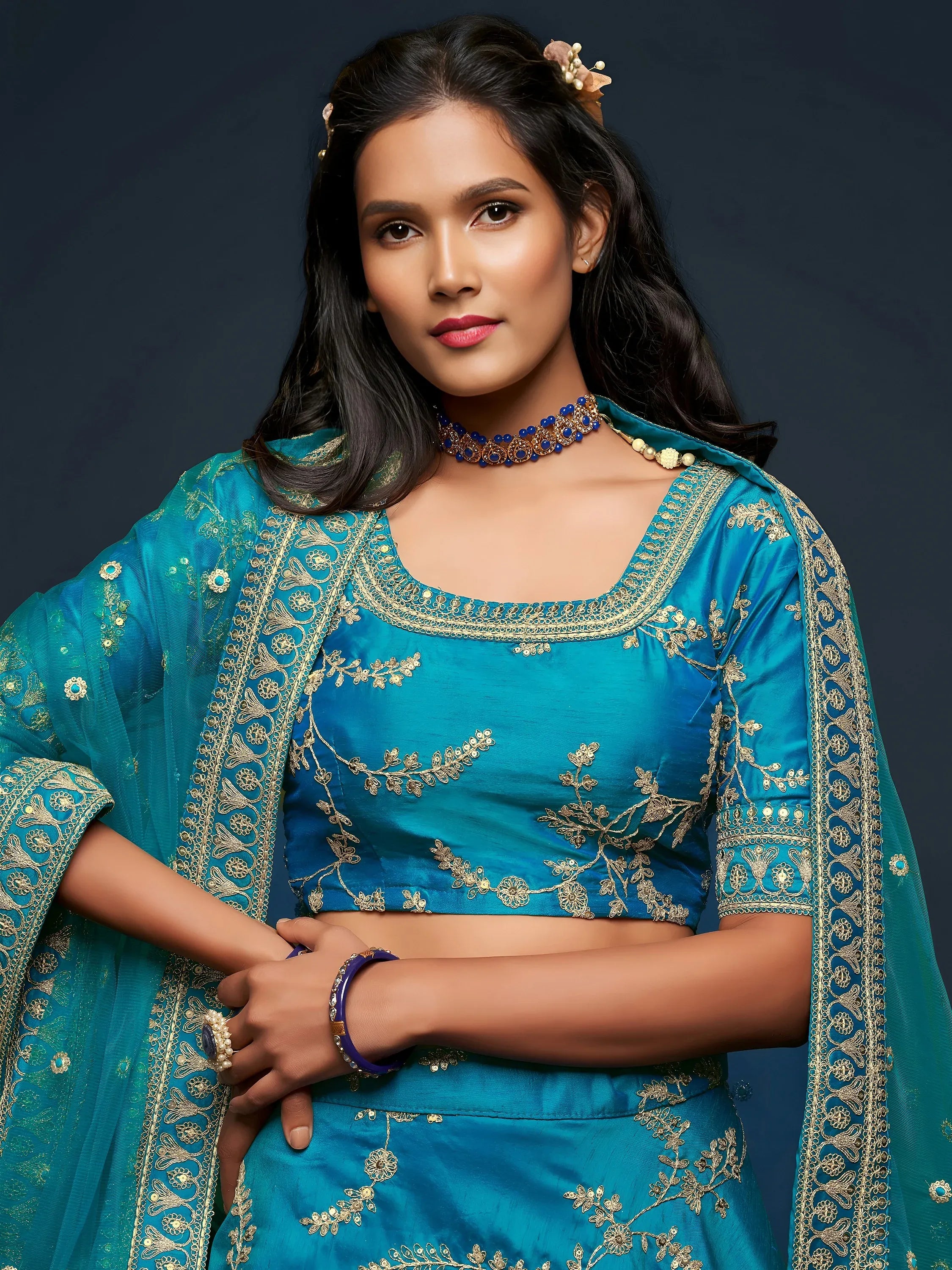 Fantastic Blue Embroidered Silk Function Wear Plus Size Lehenga Choli