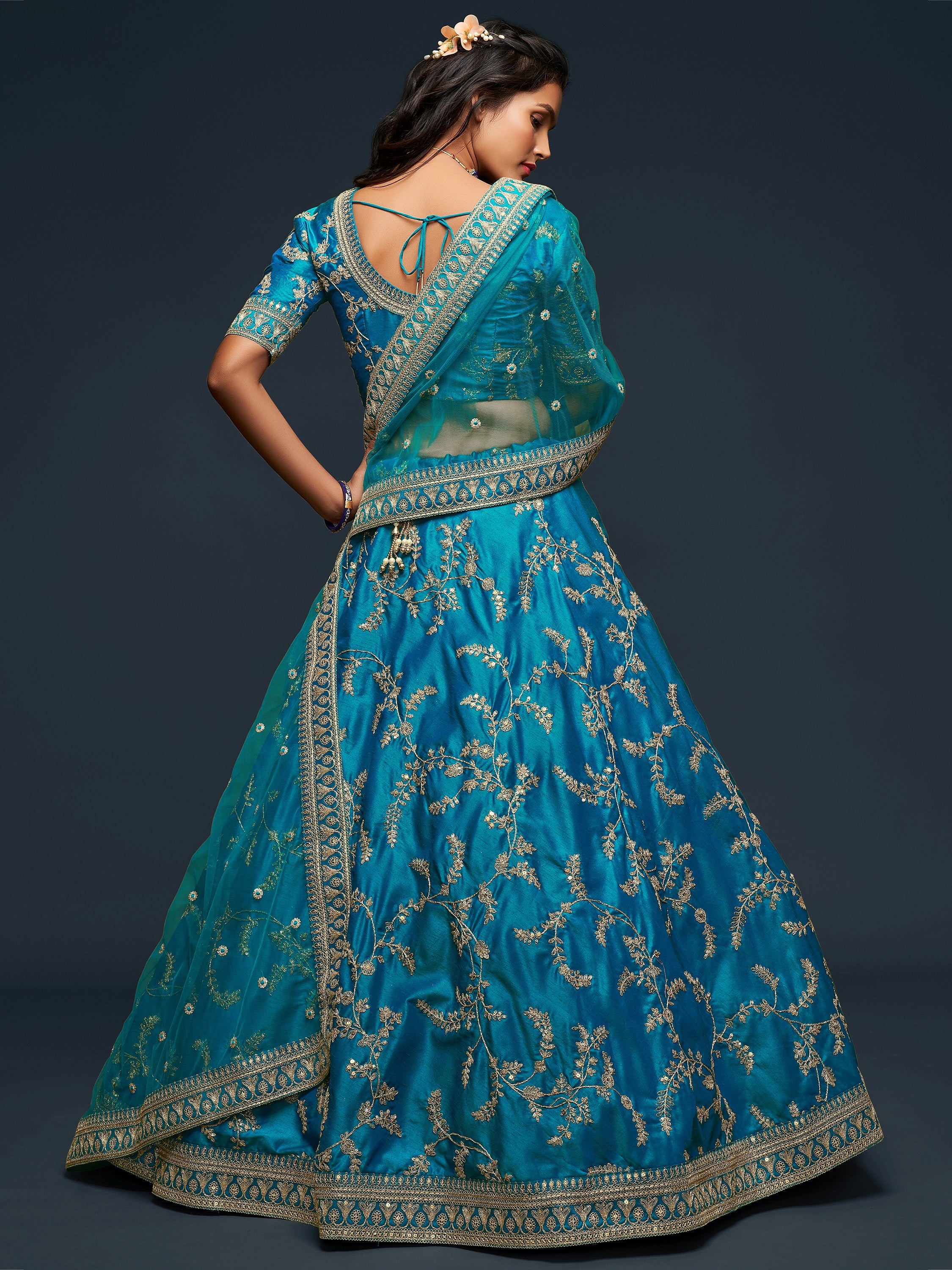 Fantastic Blue Embroidered Silk Function Wear Plus Size Lehenga Choli