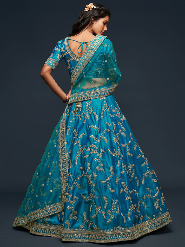 Fantastic Blue Embroidered Silk Function Wear Plus Size Lehenga Choli