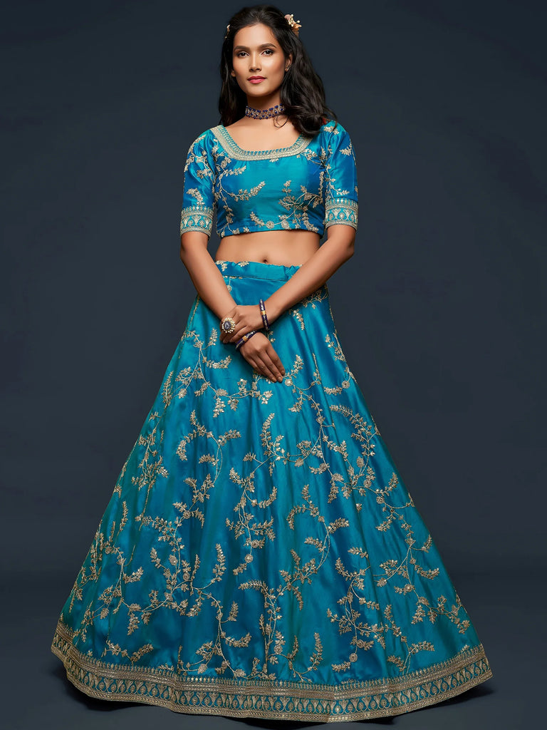 Fantastic Blue Embroidered Silk Function Wear Plus Size Lehenga Choli