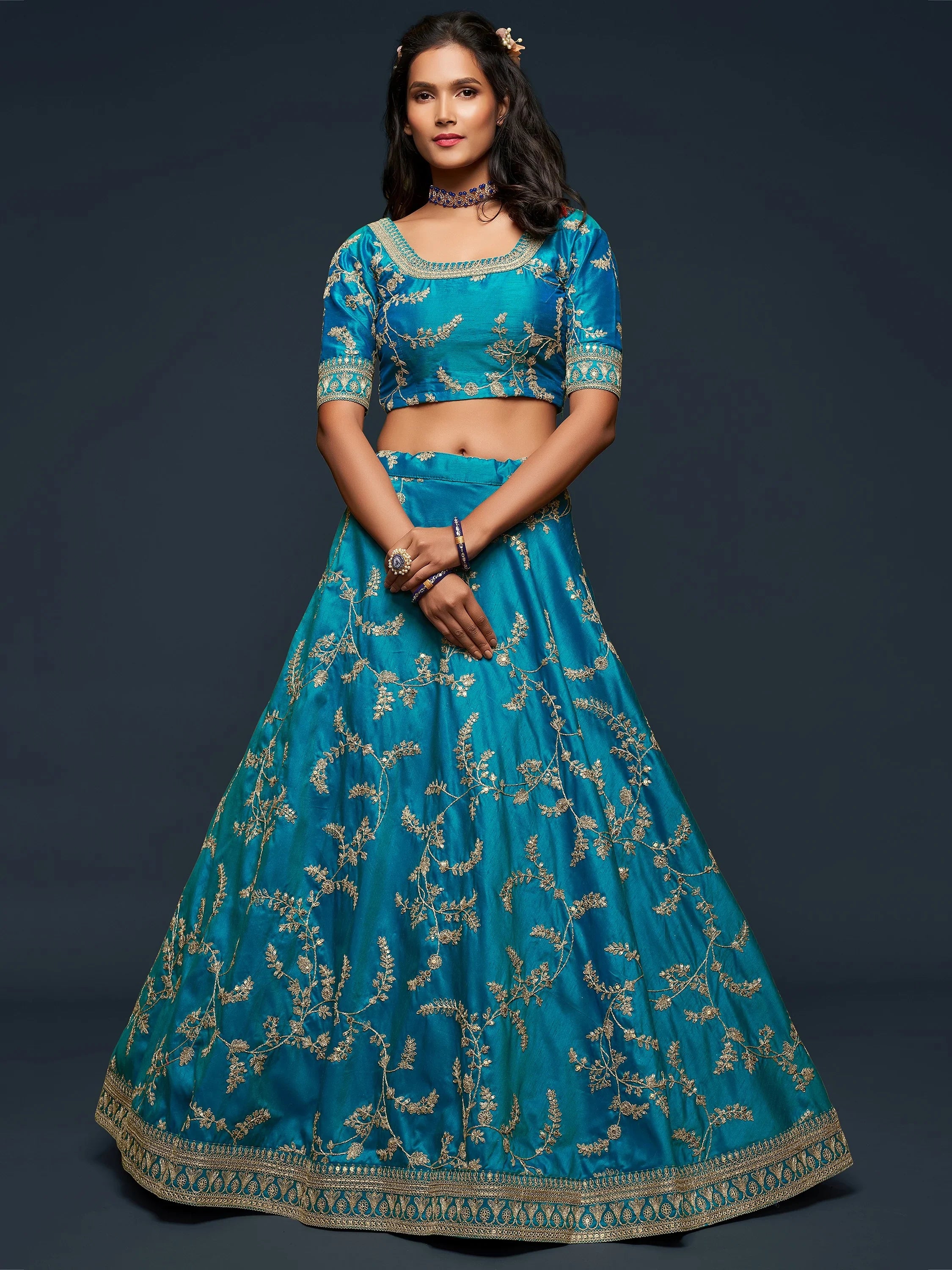 Fantastic Blue Embroidered Silk Function Wear Plus Size Lehenga Choli