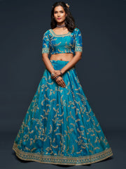 Fantastic Blue Embroidered Silk Function Wear Plus Size Lehenga Choli