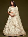 Great Off-White Embroidered Silk Festive Wear Plus Size Lehenga Choli