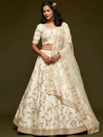 White Thread Embroidery Art Silk Wedding Wear Lehenga Choli