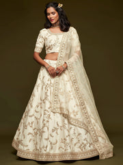 Great Off-White Embroidered Silk Festive Wear Plus Size Lehenga Choli
