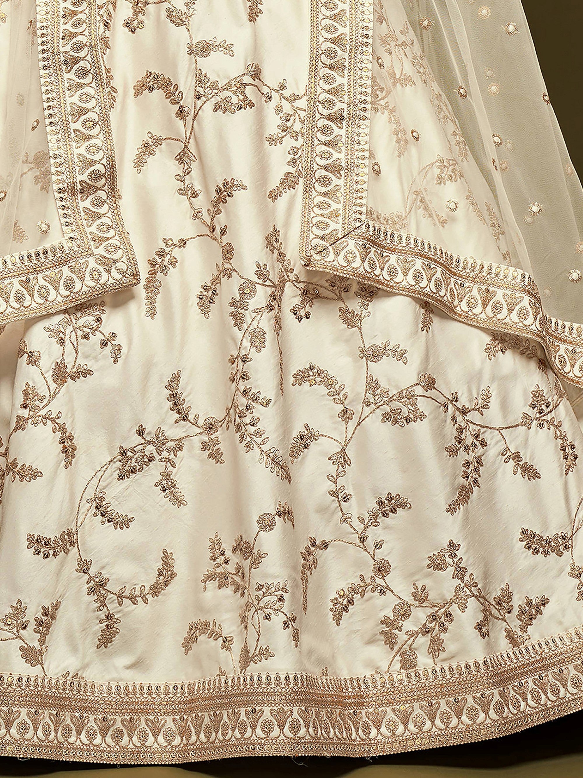 Great Off-White Embroidered Silk Festive Wear Plus Size Lehenga Choli