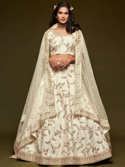 Great Off-White Embroidered Silk Festive Wear Plus Size Lehenga Choli