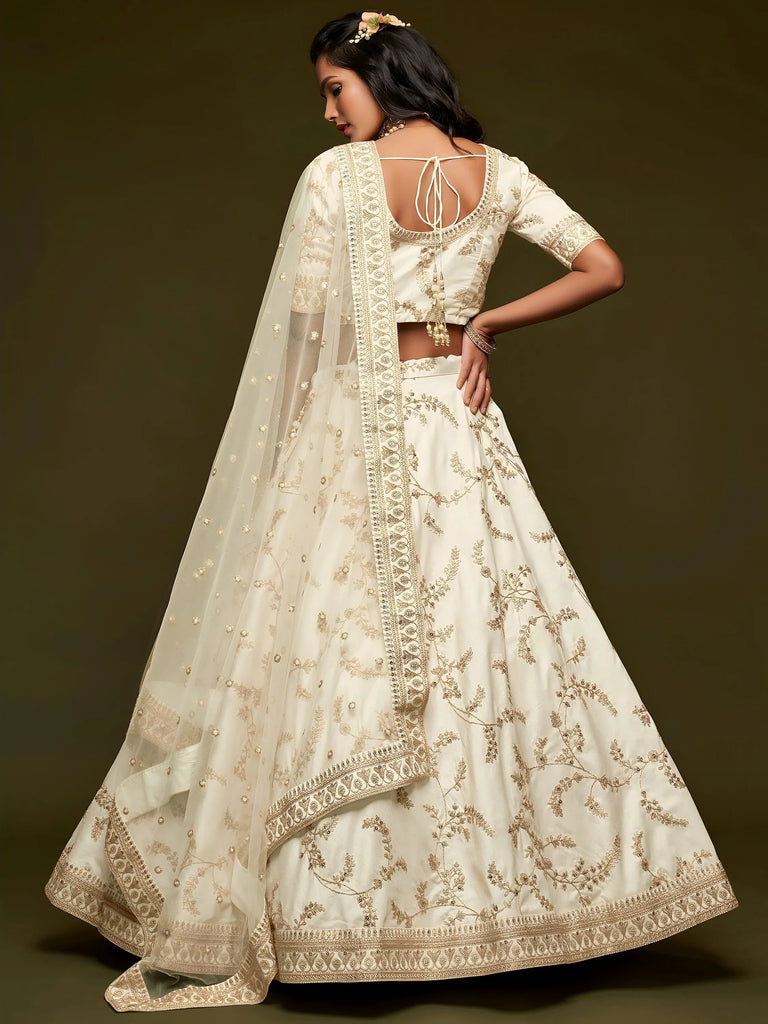 White Thread Embroidery Art Silk Wedding Wear Lehenga Choli