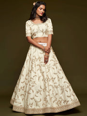 Great Off-White Embroidered Silk Festive Wear Plus Size Lehenga Choli