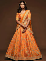 Orange Thread Embroidery Art Silk Wedding Wear Lehenga Choli