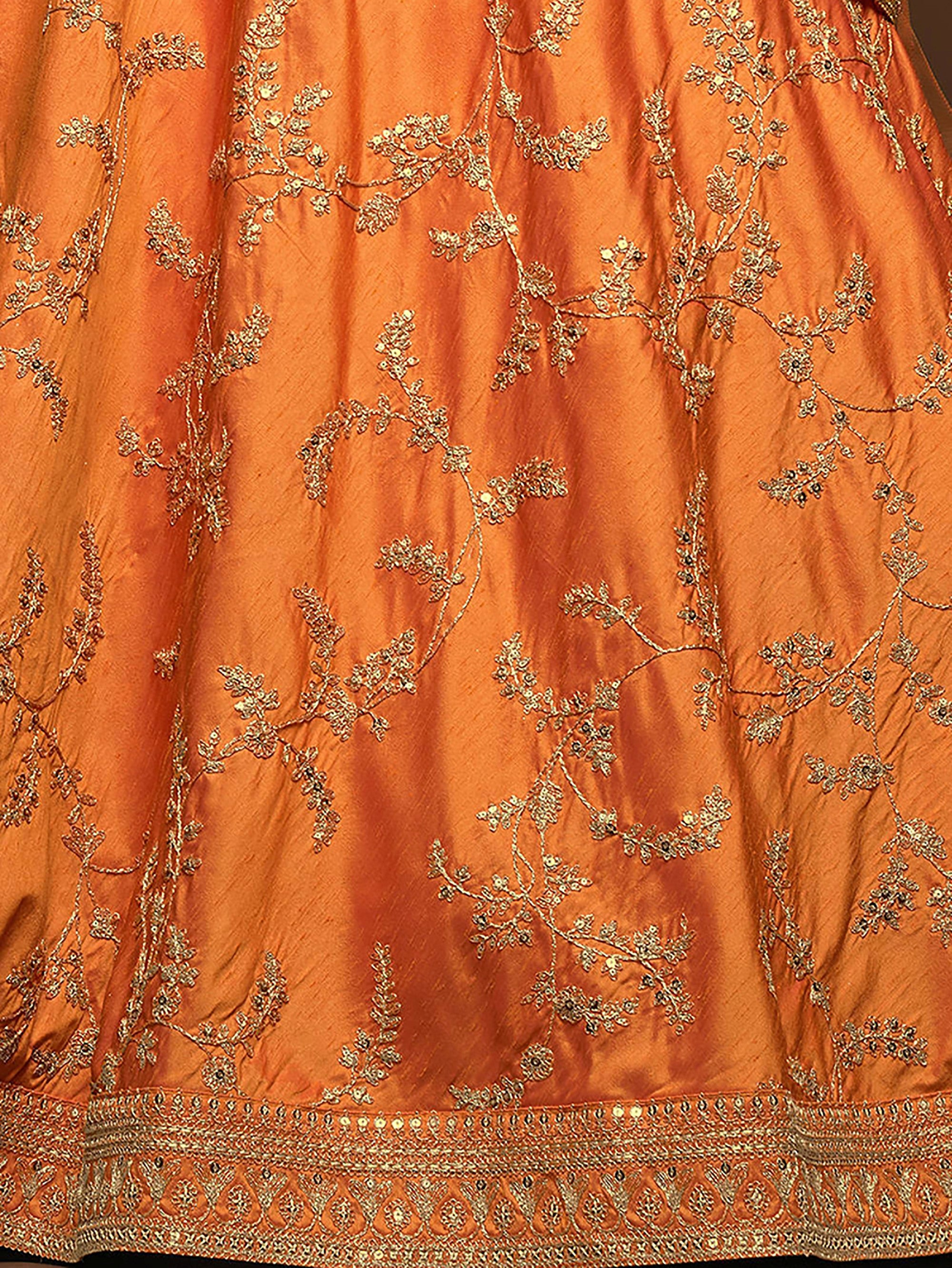 Fantastic Orange Embroidered Silk Designer Plus Size Lehenga Choli