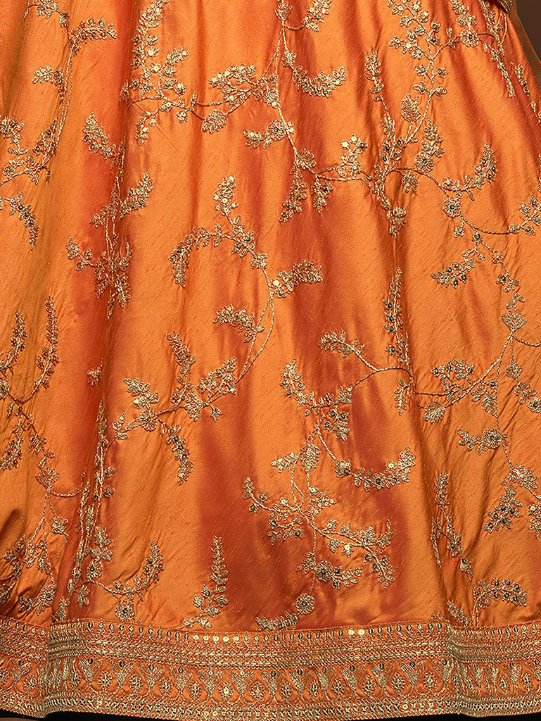 Fantastic Orange Embroidered Silk Designer Plus Size Lehenga Choli