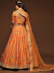 Fantastic Orange Embroidered Silk Designer Plus Size Lehenga Choli