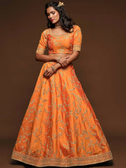 Fantastic Orange Embroidered Silk Designer Plus Size Lehenga Choli