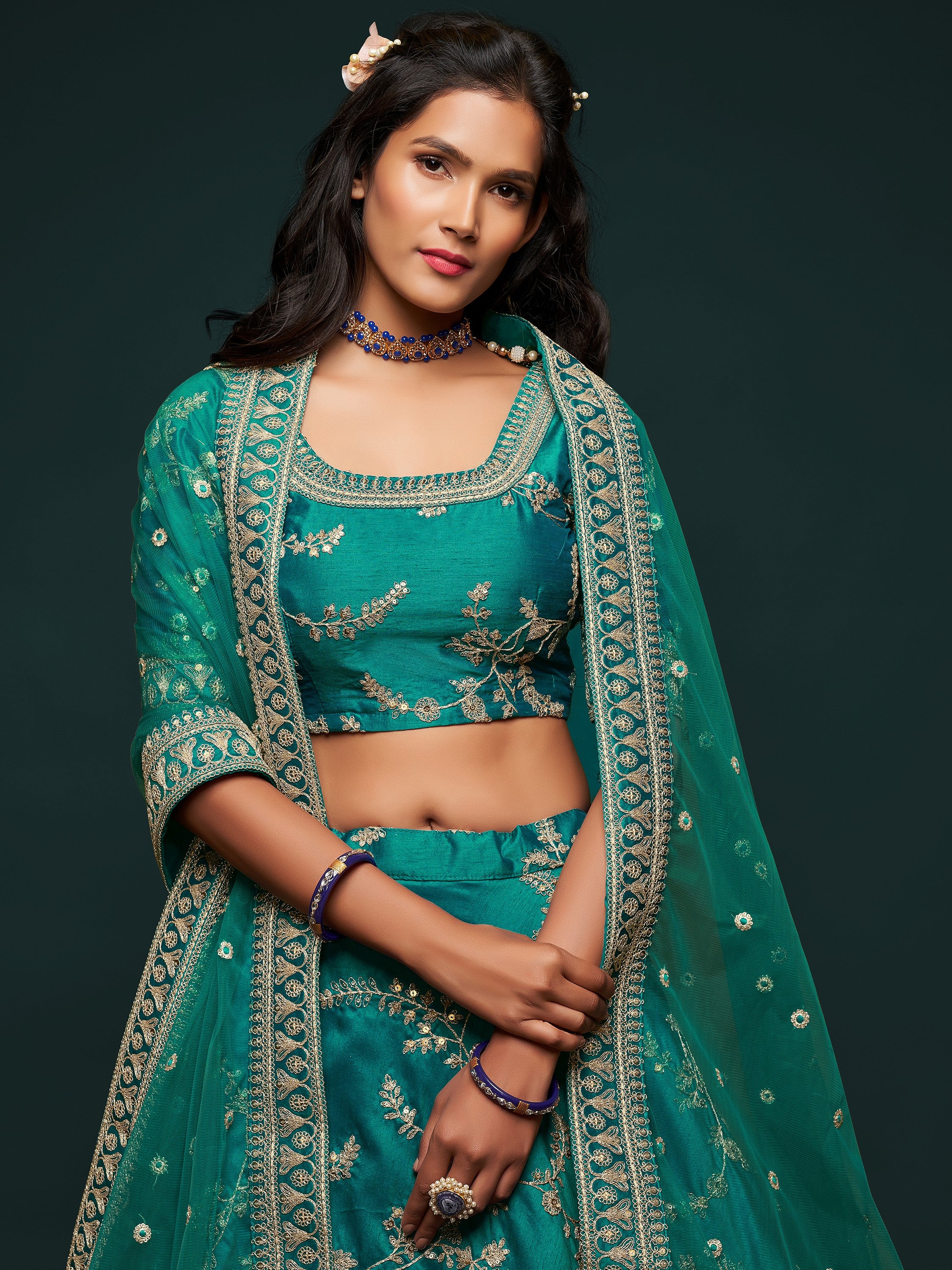 Fabulous Green Embroidered Silk Engagement Wear Plus Size Lehenga Choli