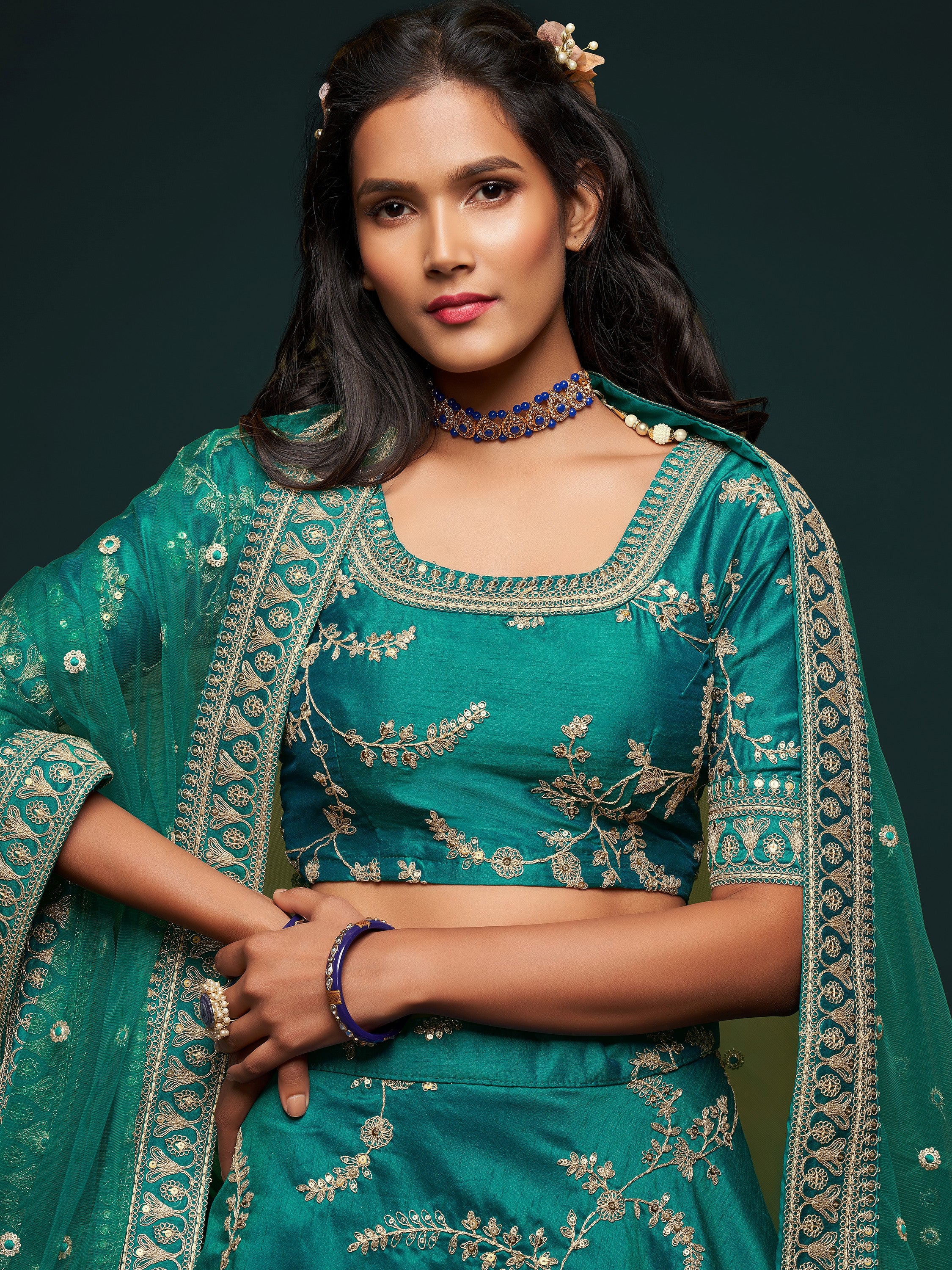 Fabulous Green Embroidered Silk Engagement Wear Plus Size Lehenga Choli