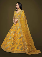 Fascinating Yellow Sequins Embroidery Slub Silk Lehenga Choli