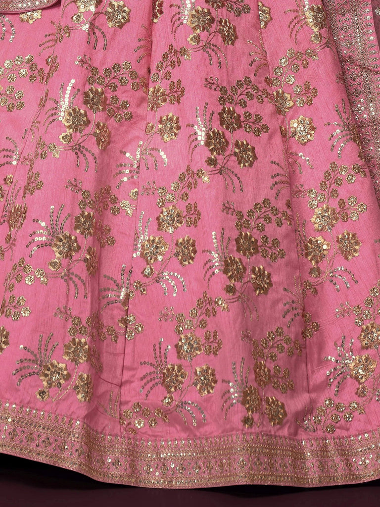 Charming Pink Sequins Silk Festival Wear Plus Size Lehenga Choli