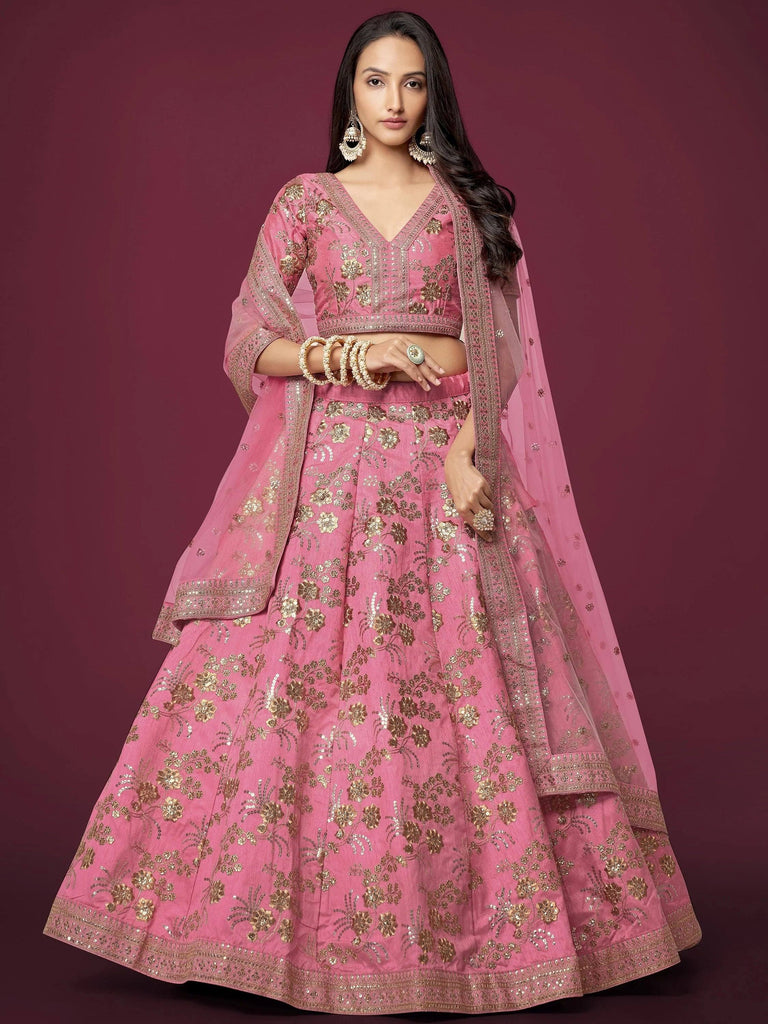 Charming Pink Sequins Silk Festival Wear Plus Size Lehenga Choli
