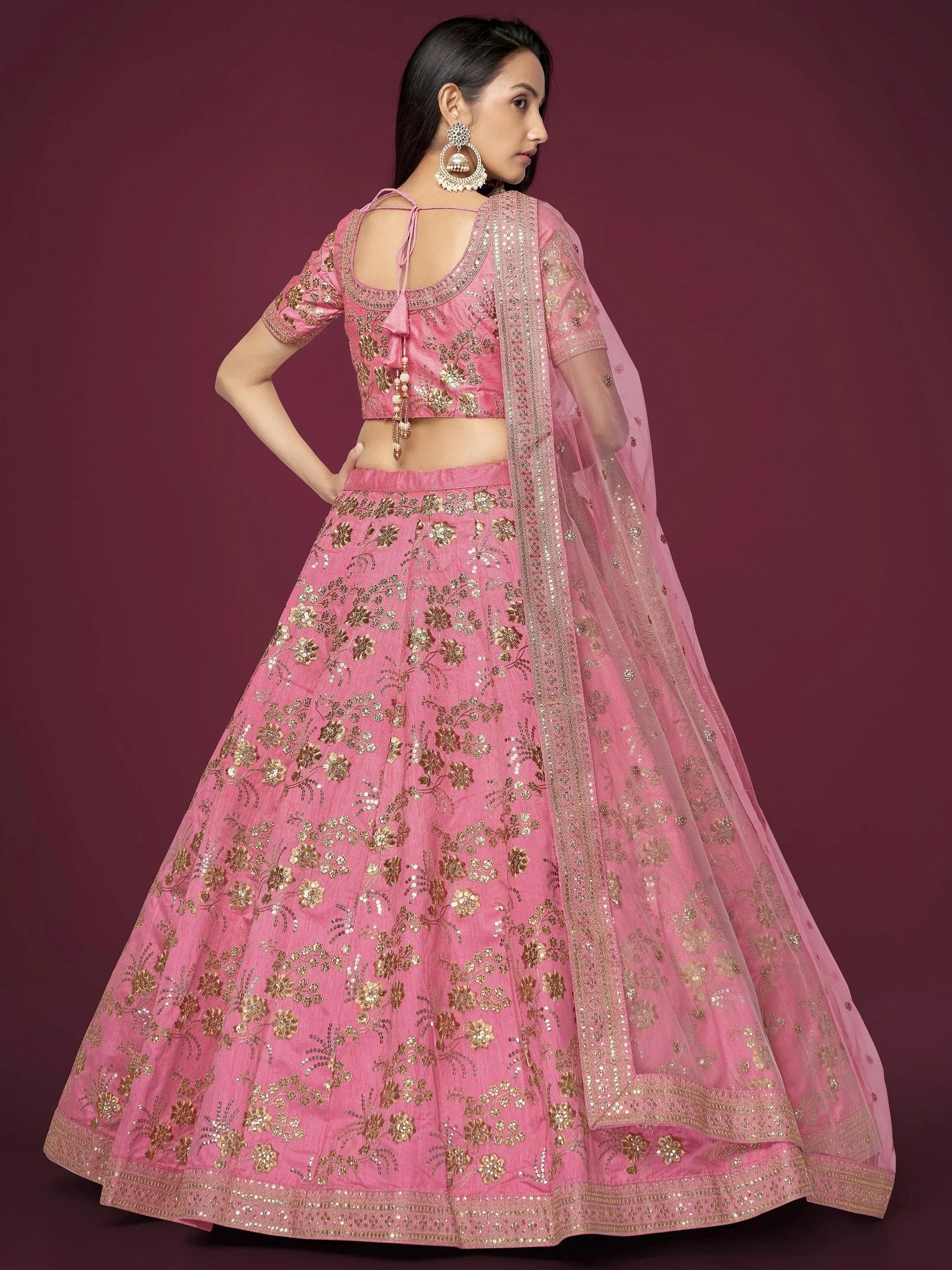 Charming Pink Sequins Silk Festival Wear Plus Size Lehenga Choli